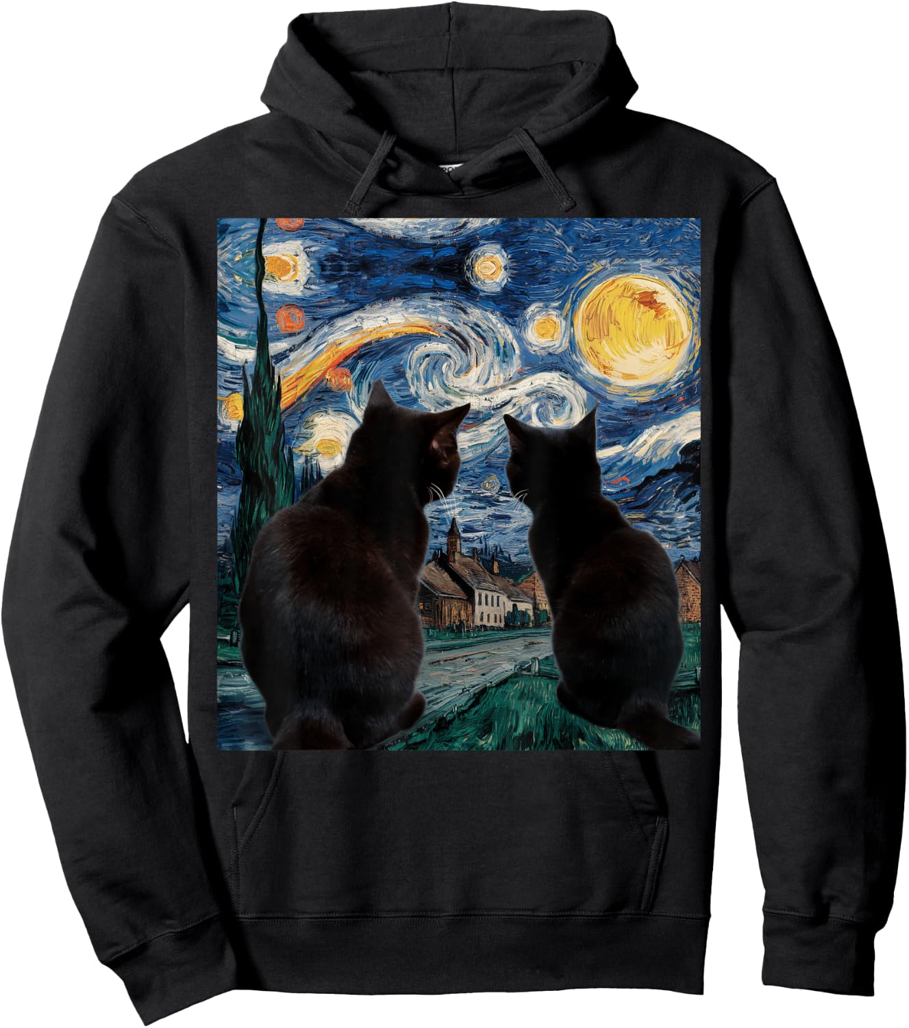 Black Cats Starry Night Van Gogh Cat Lover Men Women Girls Kids Hoodie - Hoodie | Black
