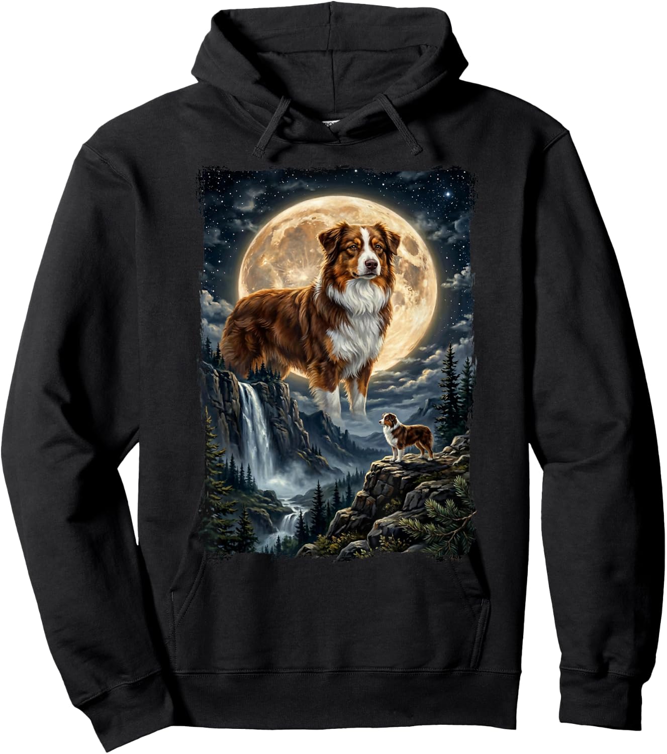 Mystik Fantasy Illustation Dog and Moon Australian Shepherd Hoodie - Hoodie | Black