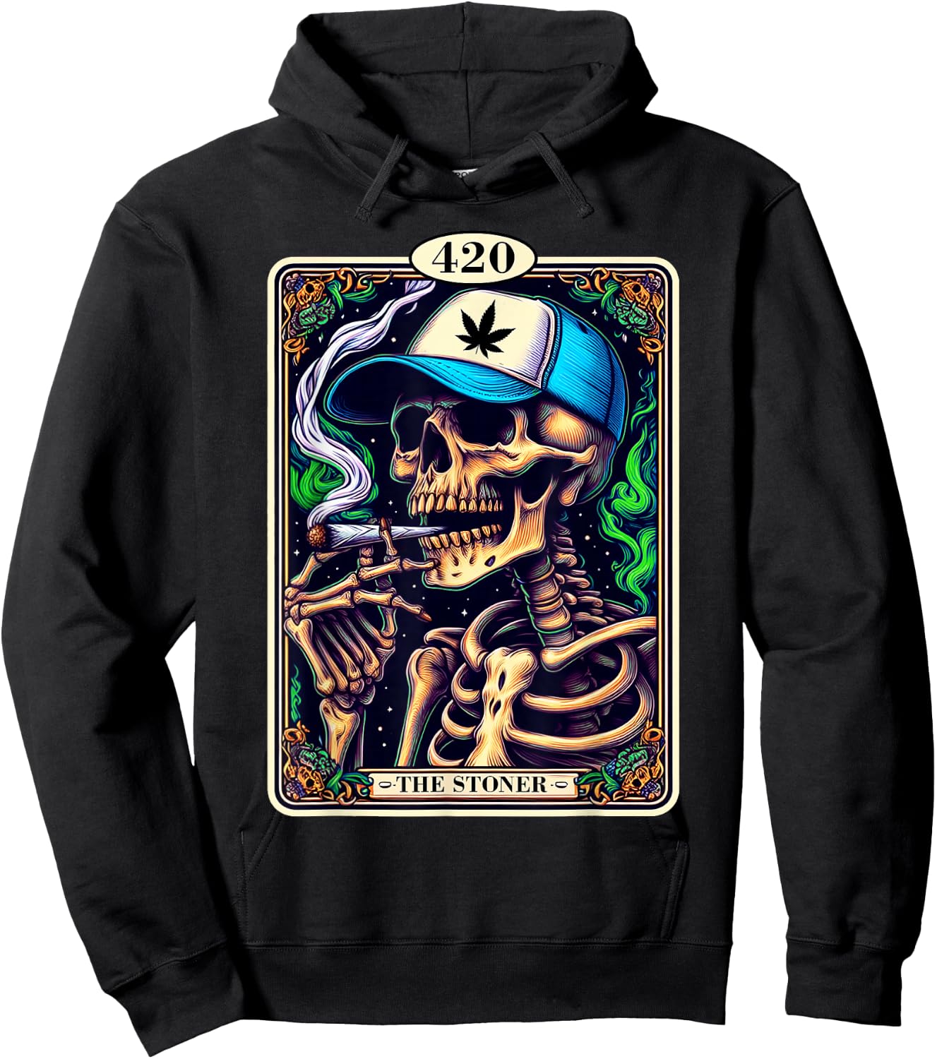 Tarot Card The Stoner Weed Lover Skeleton Cannabis 420 Party Hoodie - Hoodie | Black