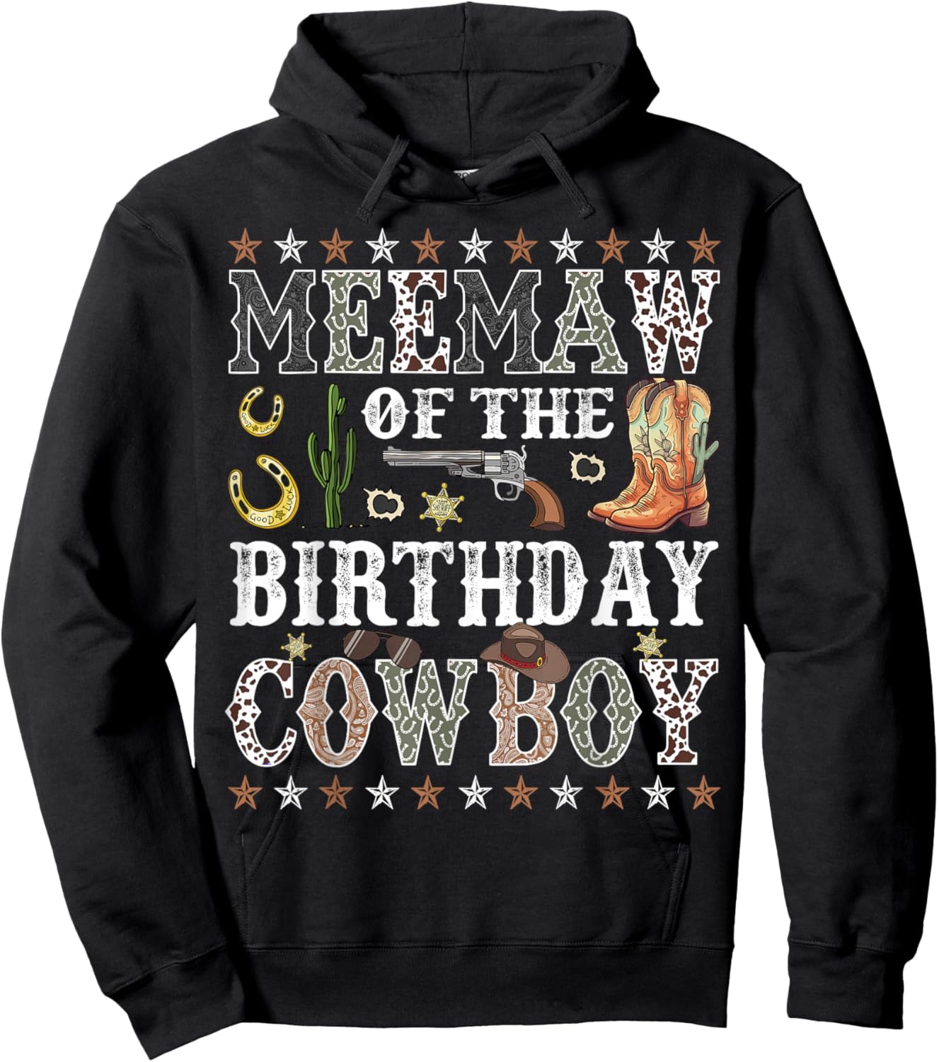 Meemaw Of The Birthday Cowboy Rodeo Meemaw Hoodie - Hoodie | Black