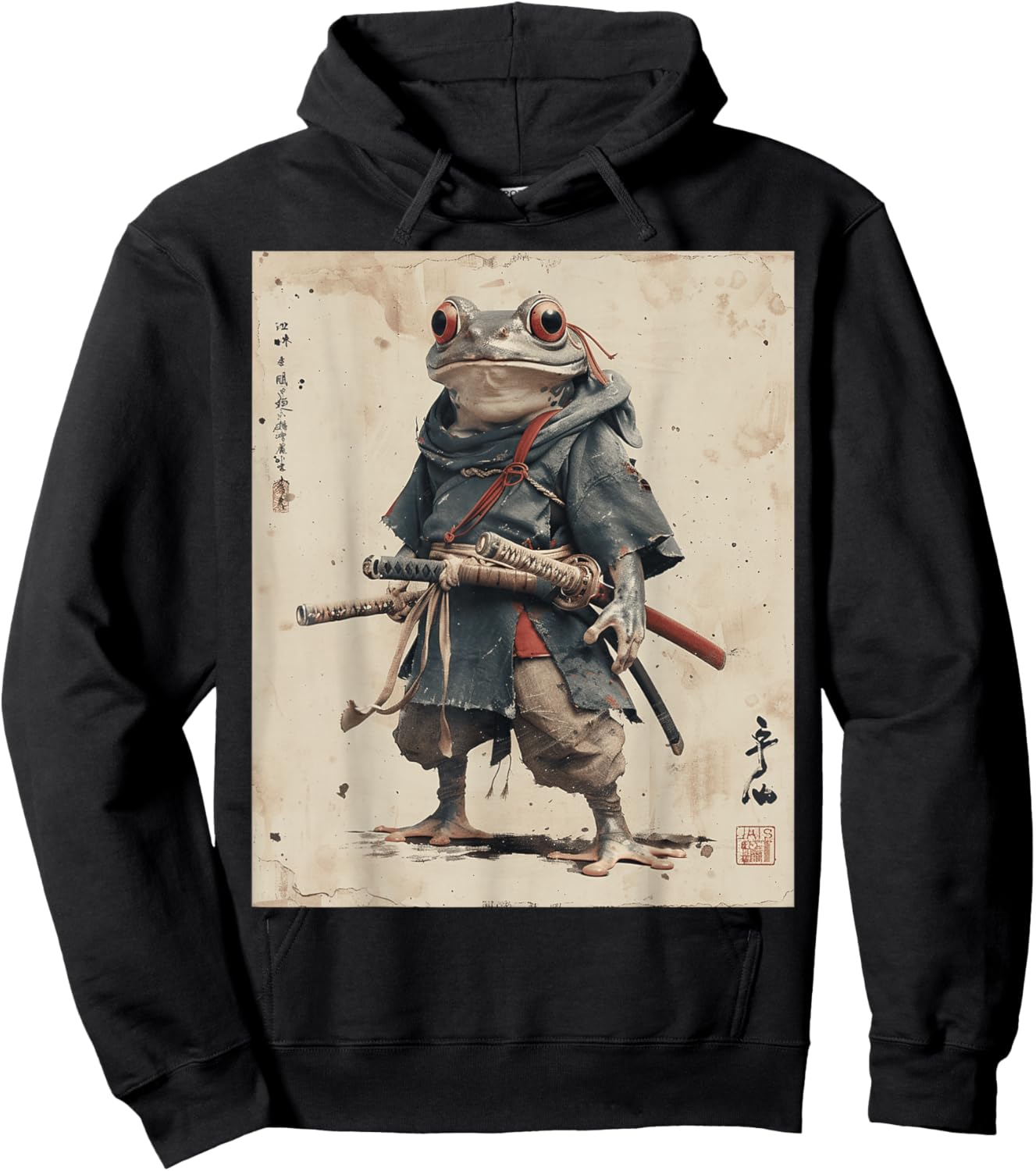 Samurai Frog Warrior Japanese Ukiyo-e Art Vintage Aesthetic Hoodie - Hoodie | Black