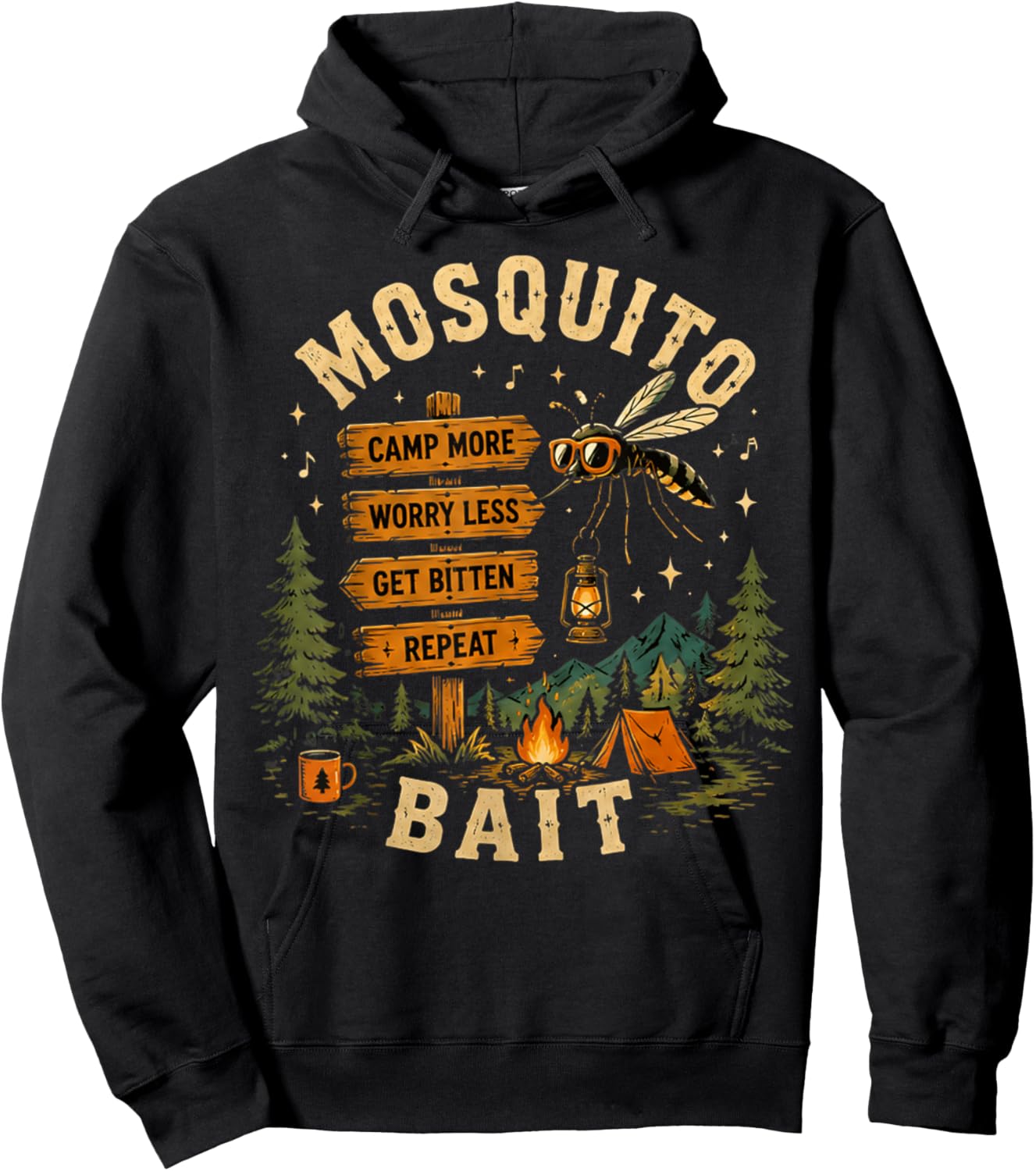 Camping Mosquito Bait Campfire for Retro Squad Camper Summer Hoodie - Hoodie | Black