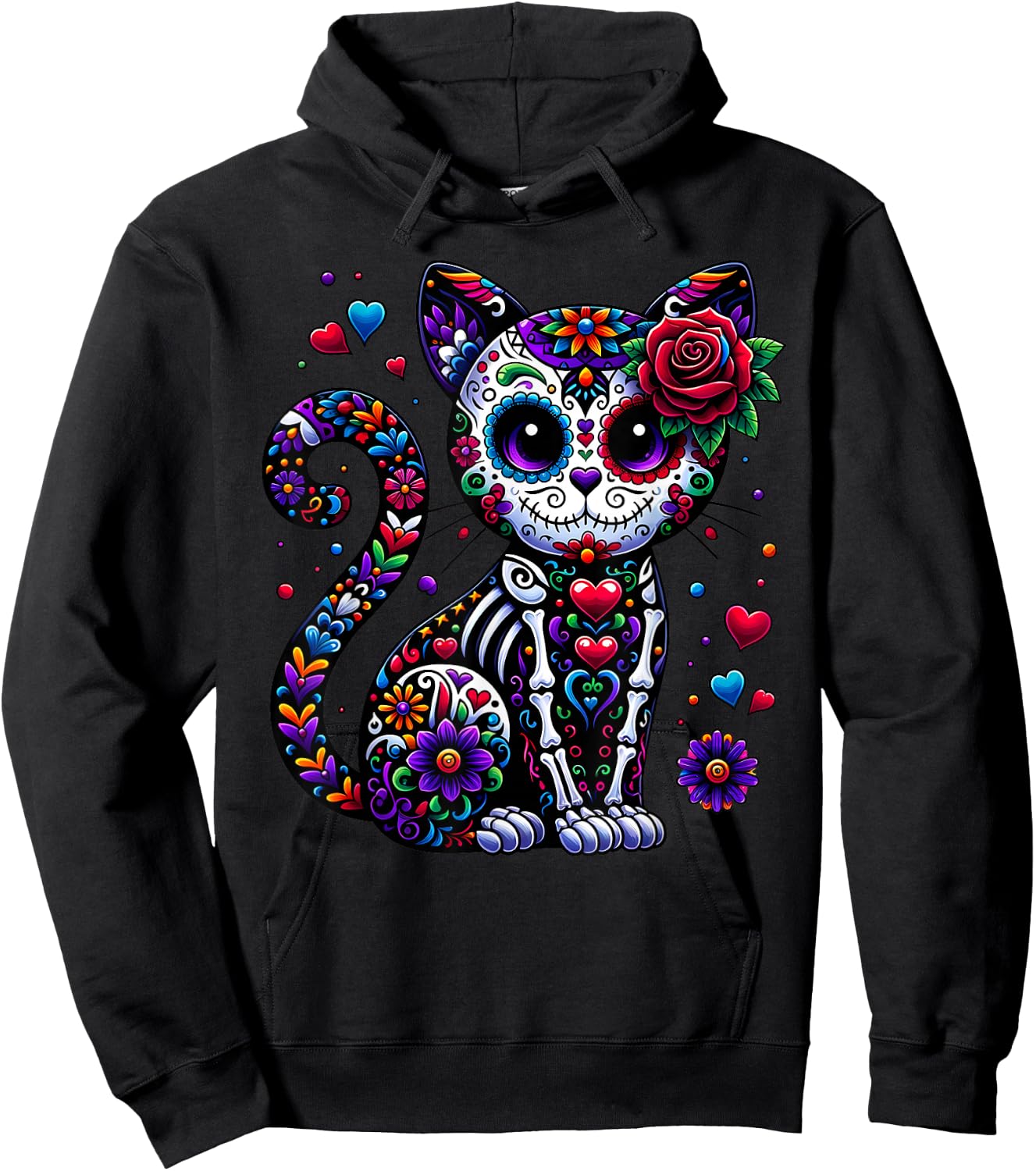 Dia De Los Muertos Cinco De Mayo Cat Sugar Skull Men Women Hoodie - Hoodie | Black