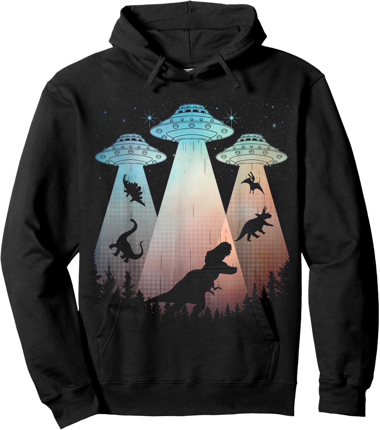 Cool Dinosaur Art Women UFO Alien Abduction Dinosaur Hoodie - Hoodie | Black