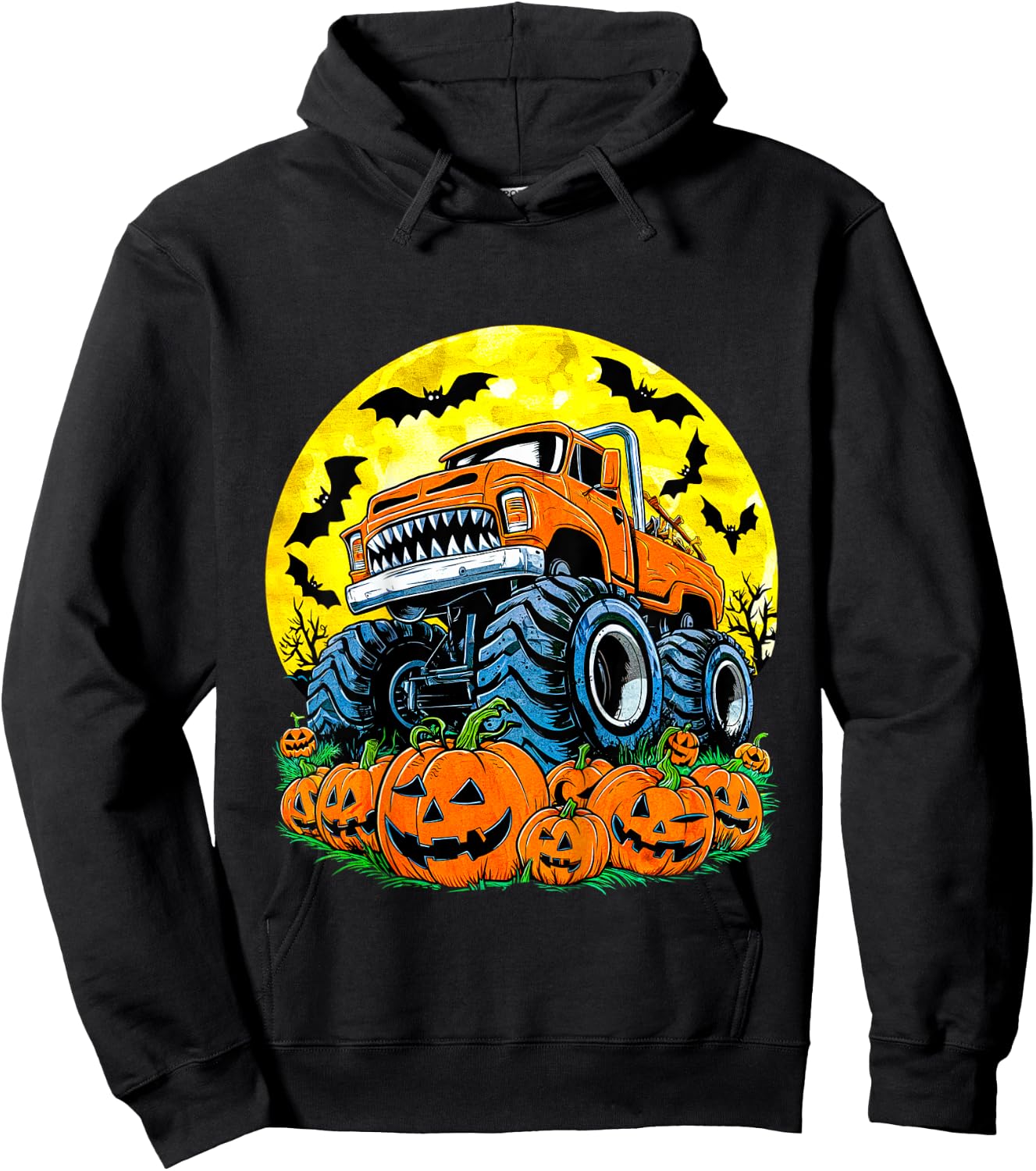 Monster Truck Halloween Jack O Lantern Moon Pumpkin Toddler Hoodie - Hoodie | Black