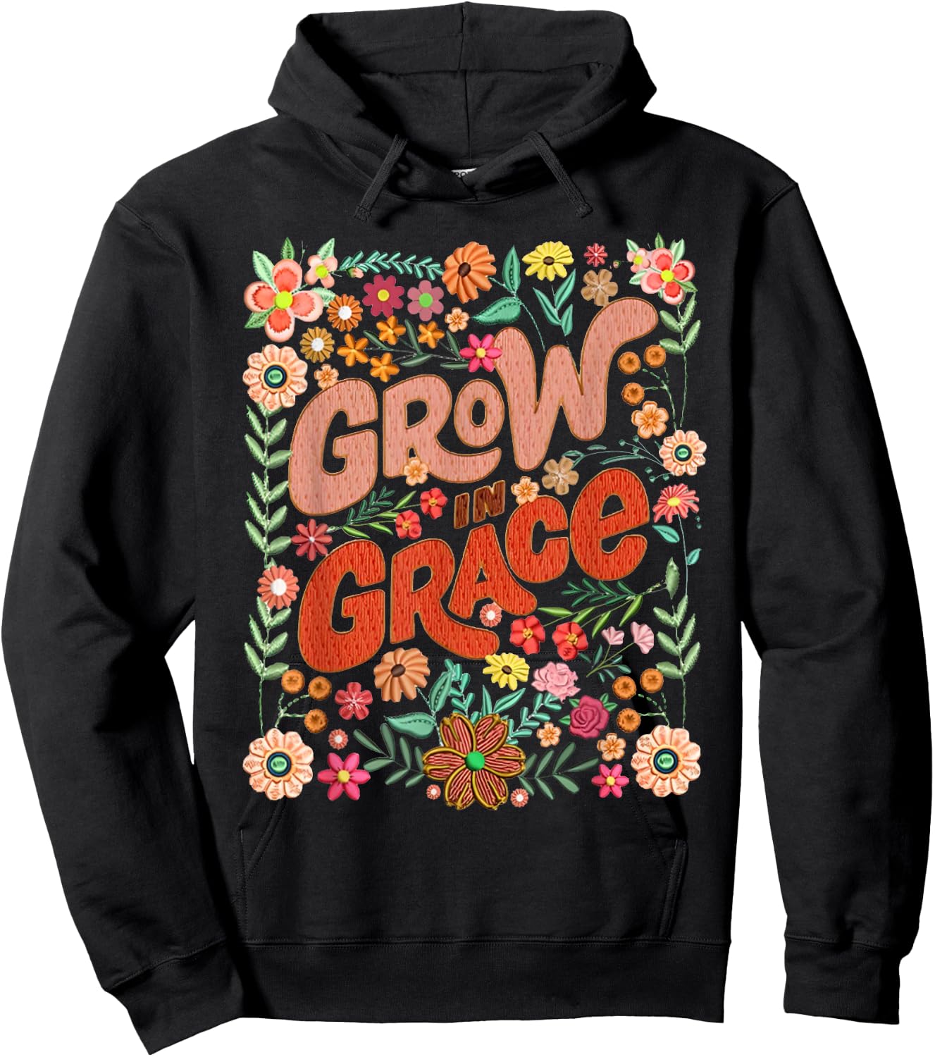 Grow In Grace Floral Christian Bible Verse Religious Faith Hoodie - Hoodie | Black