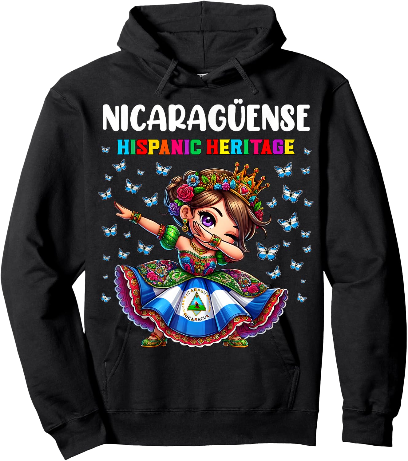 Nicaragua Hispanic Heritage Month Celebration girls kids Hoodie - Hoodie | Black