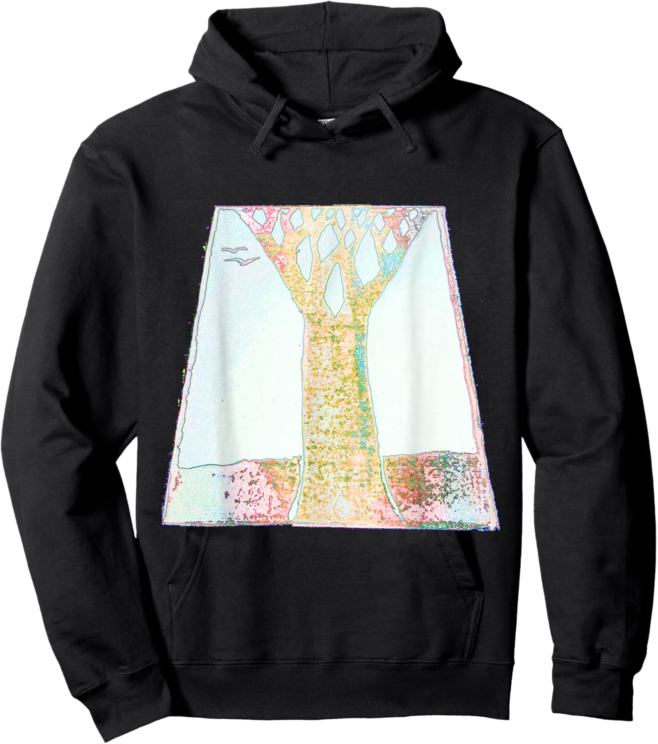 Artistic Tree Birds Trapezoid Hoodie - Hoodie | Black