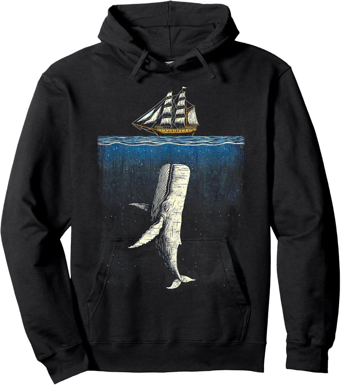 Moby Dick Inspired Threatening Whale and Ship Artwork Hoodie - Hoodie | Black