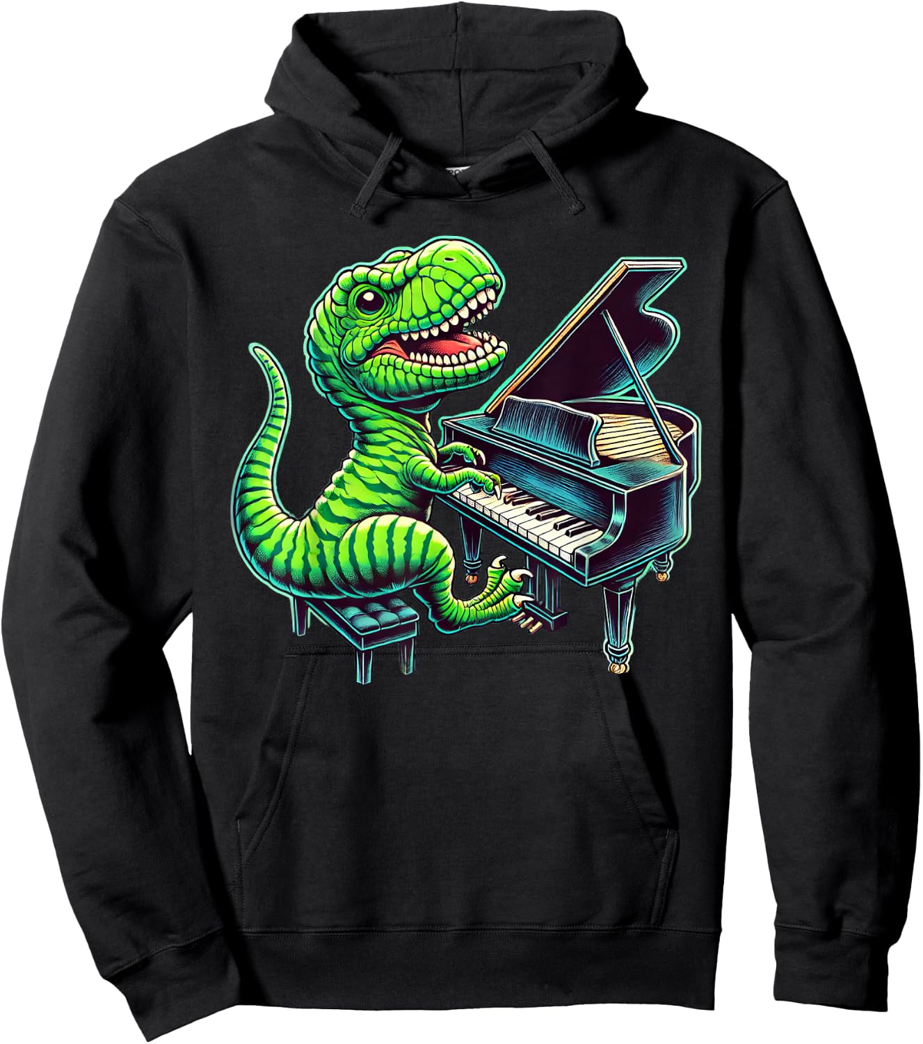 T-Rex Dinosaur Playing Piano Musician Music Hoodie - Hoodie | Black
