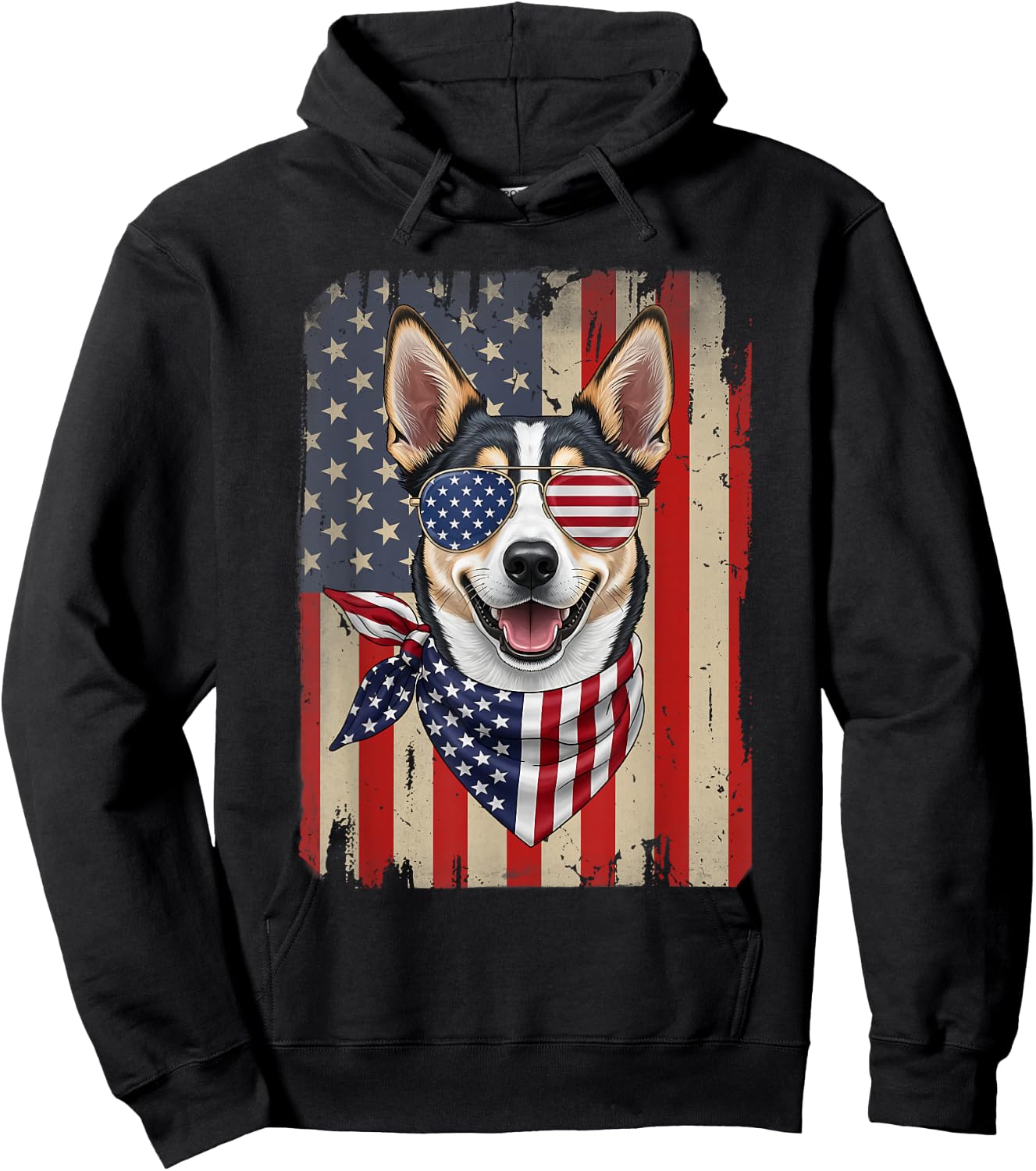 4th of July Australian Kelpie Dog American Flag Patriotic Hoodie - Hoodie | Black