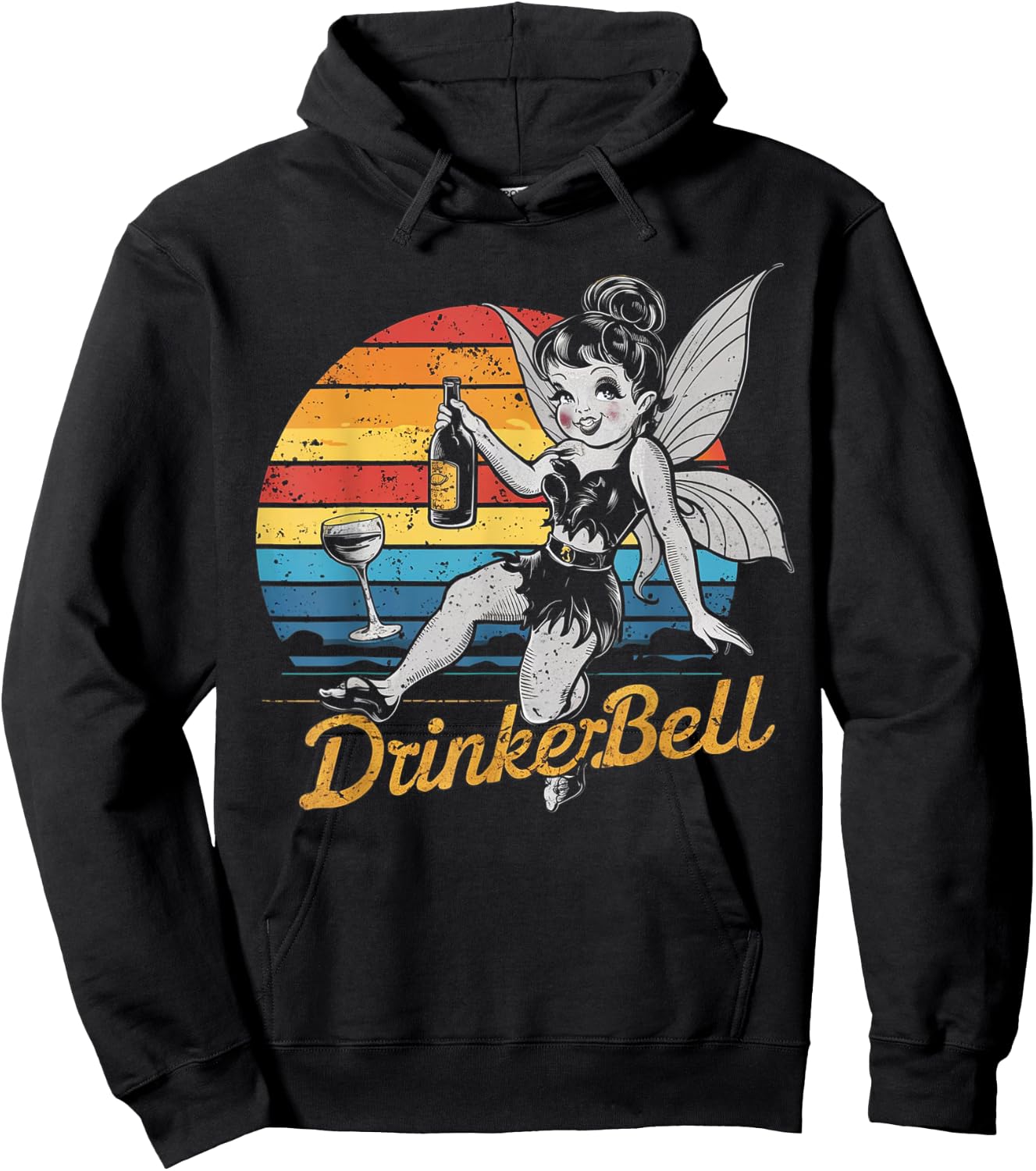 Vintage retro sunset Drinkerbell Funny Drinking Funny Saying Hoodie - Hoodie | Black