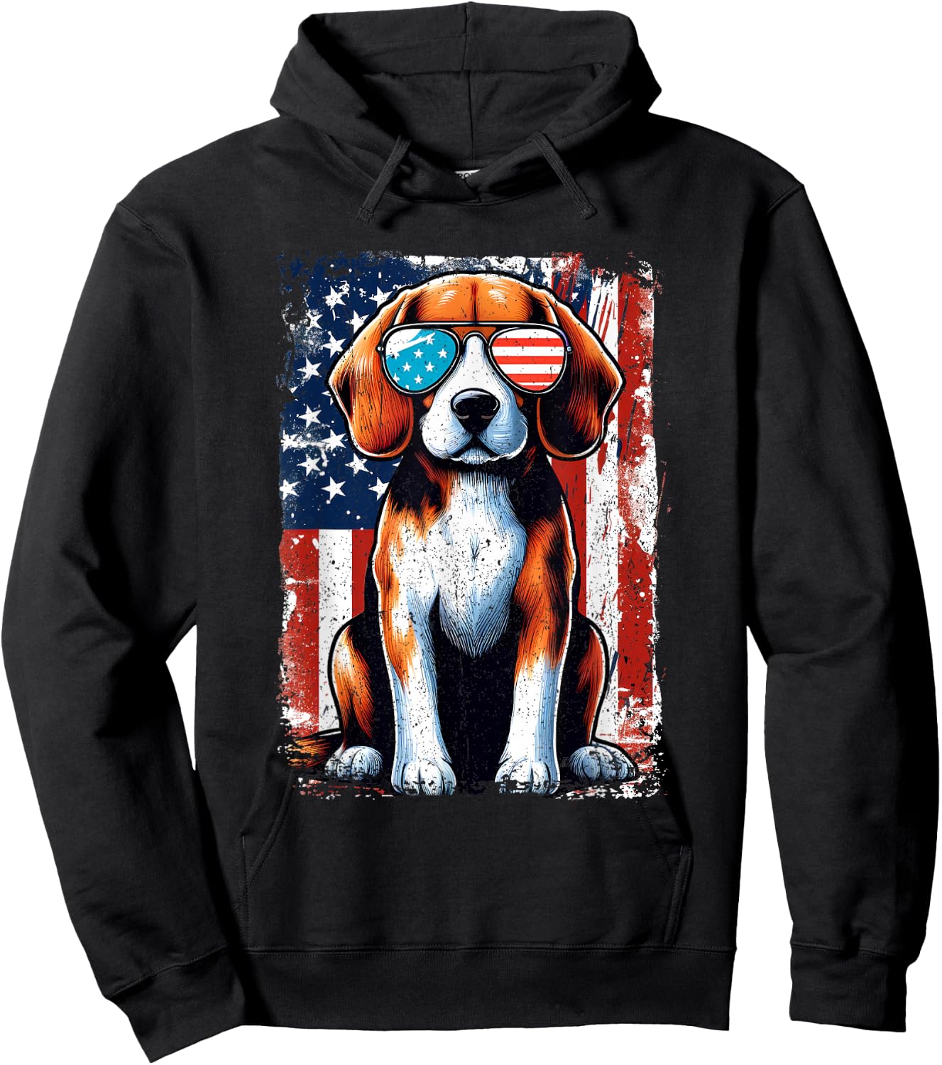 Vintage Beagle Dog American US USA Flag Pets Dogs Hoodie - Hoodie | Black