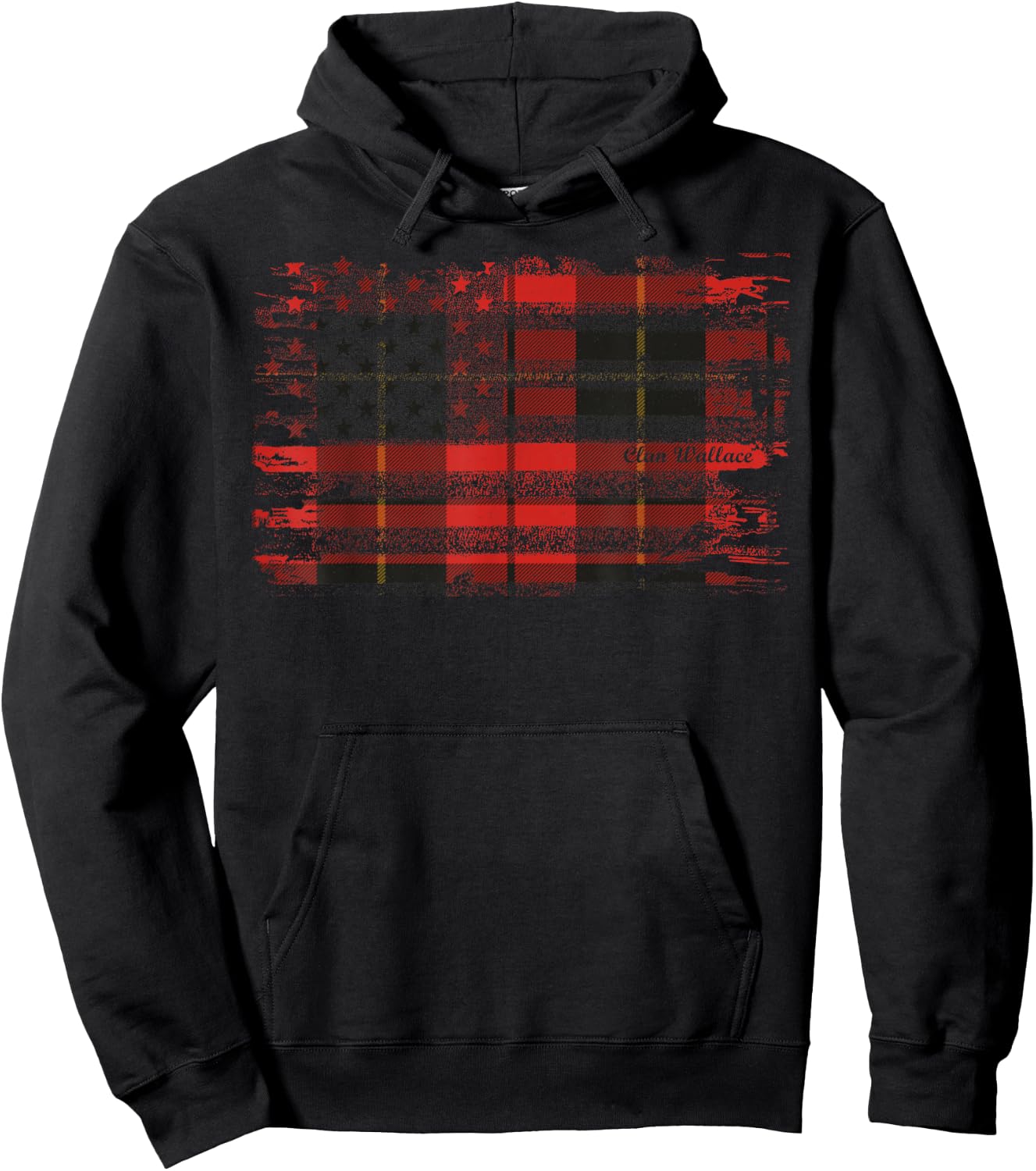 Clan Wallace American Flag Scottish Tartan Hoodie - Hoodie | Black