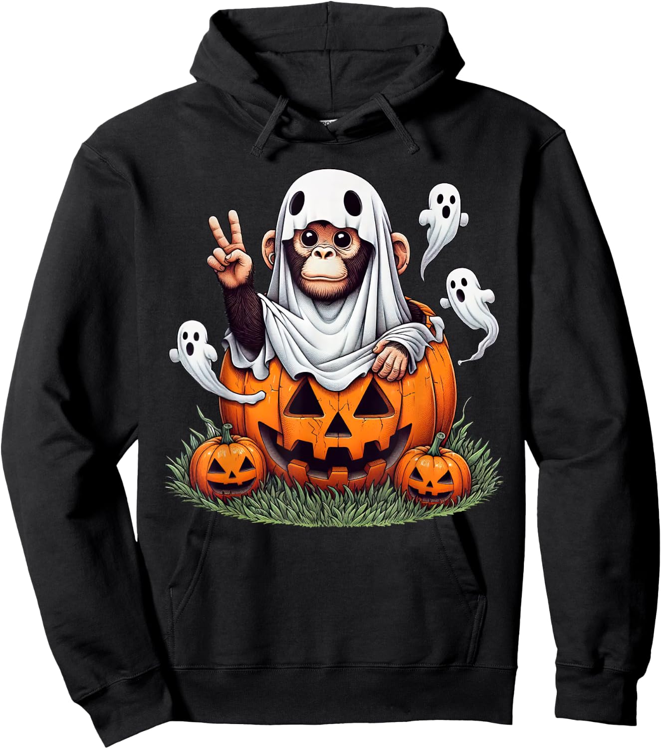 Funny Monkey Ghost Boo Halloween Monkey Kids Hoodie - Hoodie | Black