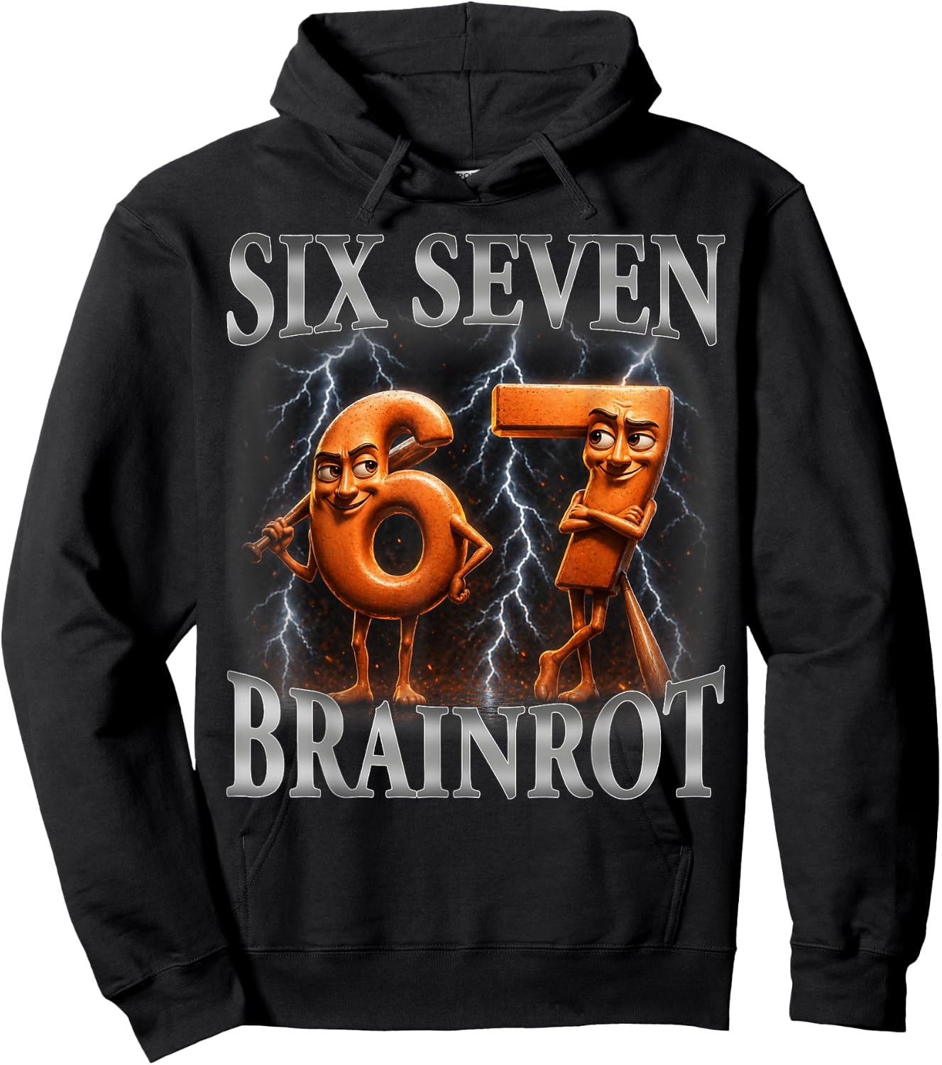 Funny 67 Italian Brainrot Tung Tung Sahur Six Seven Hoodie - Hoodie | Black
