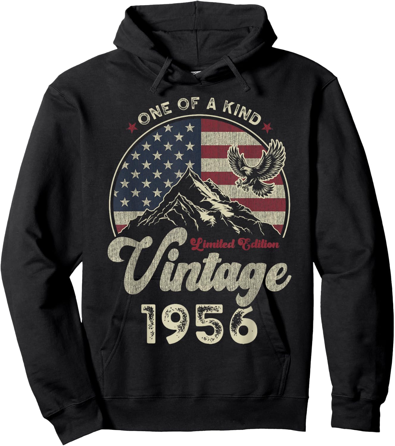 Vintage 1956 American Flag 70th Birthday Patriotic Eagle Hoodie - Hoodie | Black