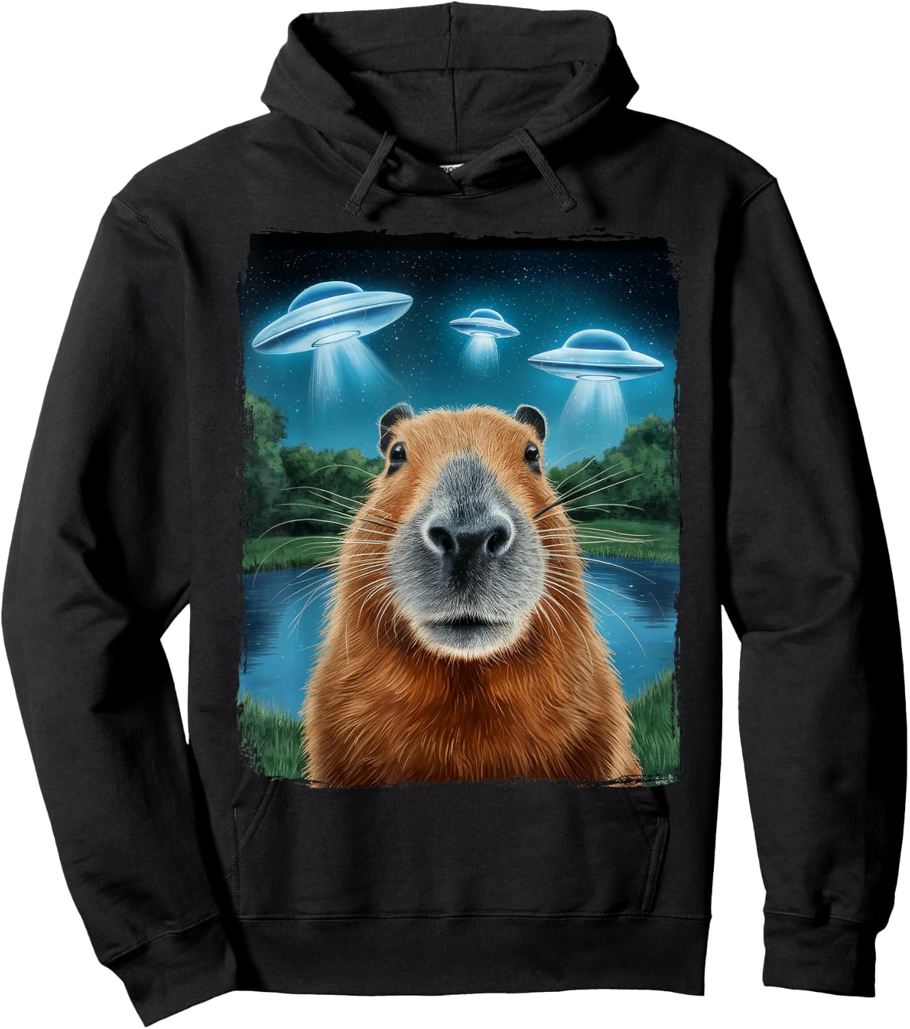 Capybara Selfie with UFOs Hoodie - Hoodie | Black