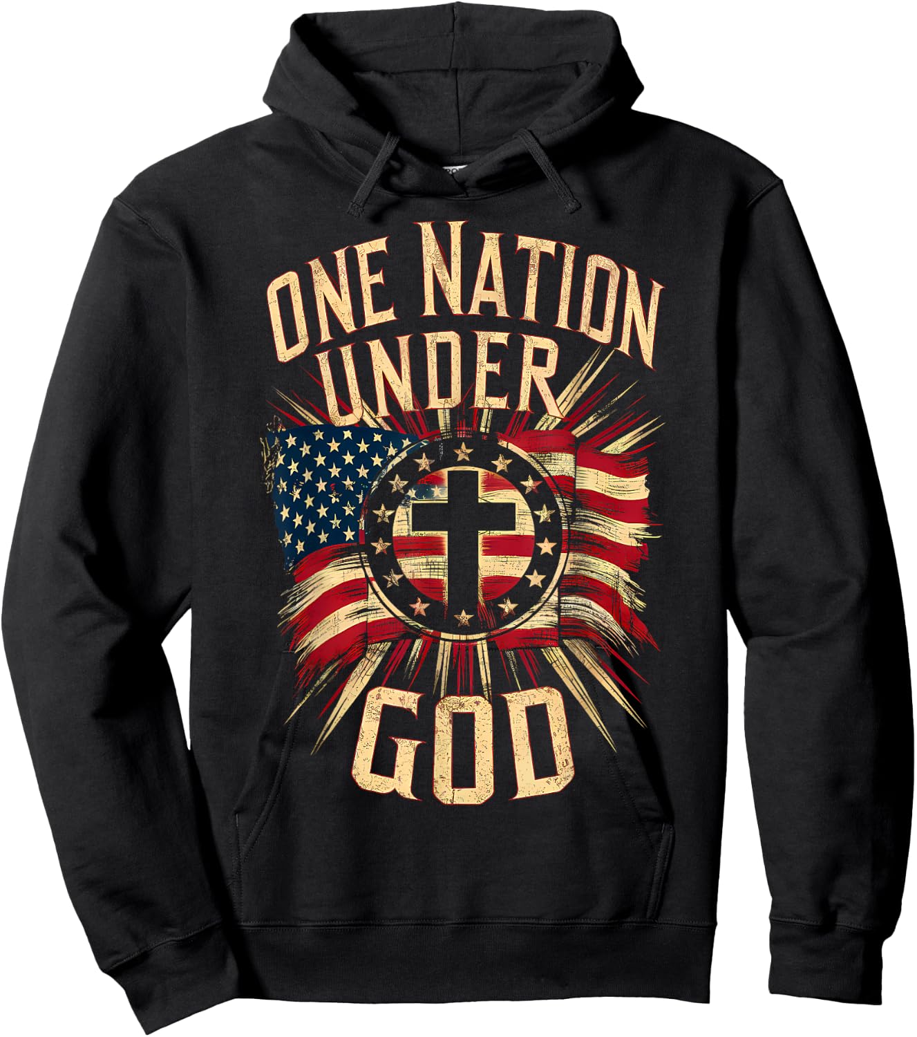 One Nation Under God Christian Patriotic American Flag Hoodie - Hoodie | Black