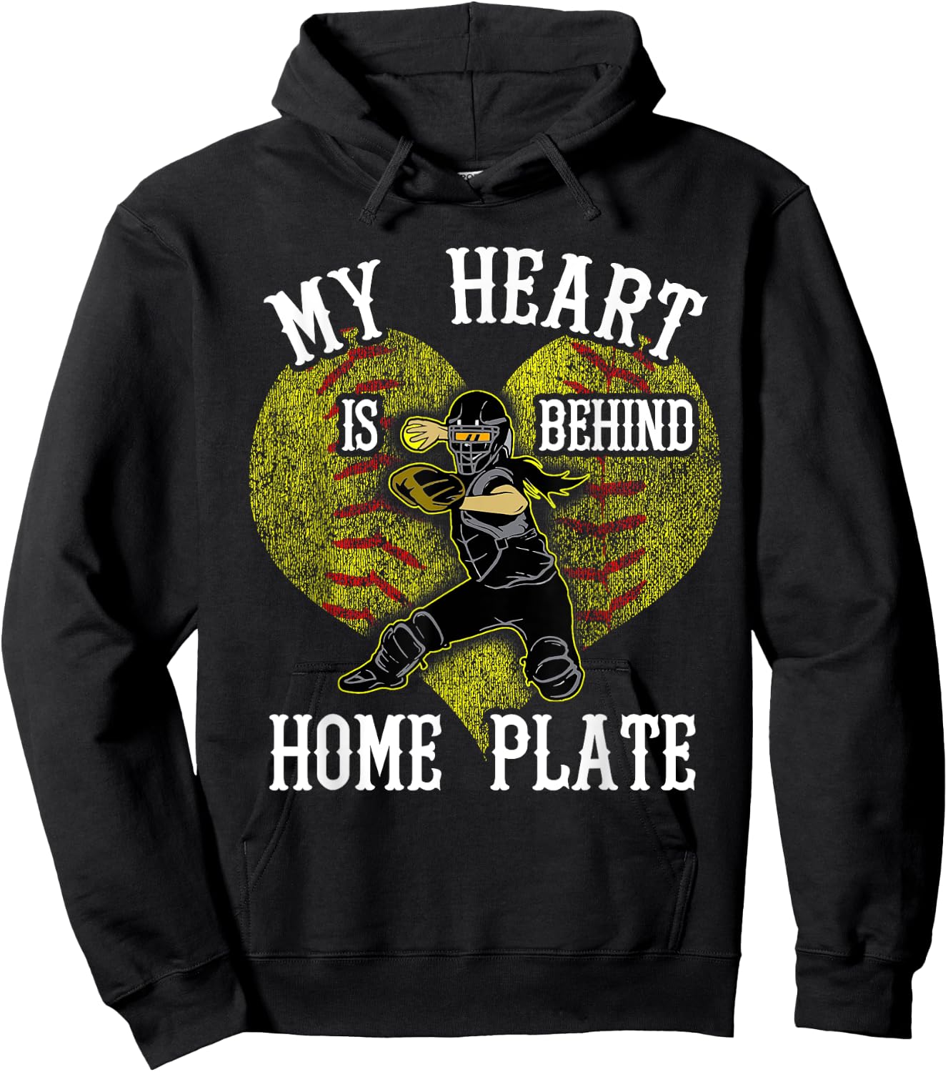 Softball Mom My Heart is Behind Home Plate Hoodie - Hoodie | Black