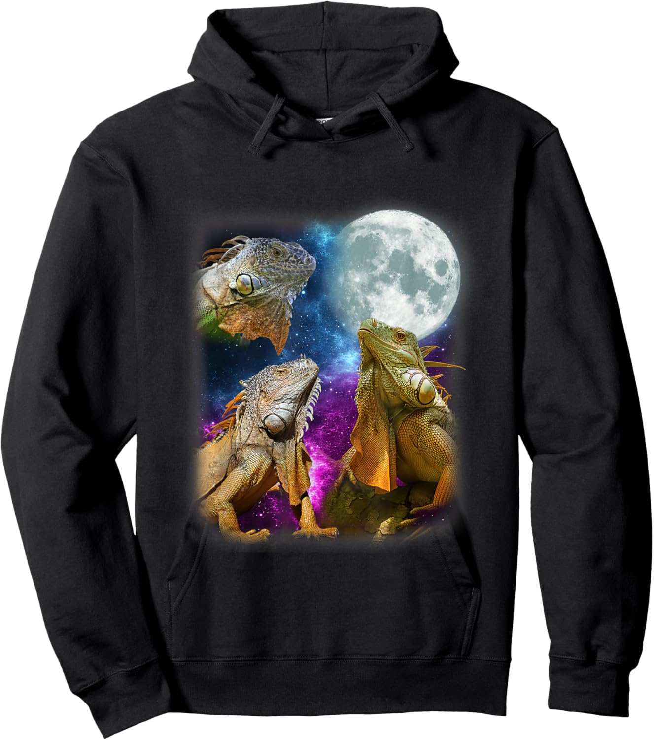 Three Iguanas Howling At The Moon Funny Lover Animals Hoodie - Hoodie | Black