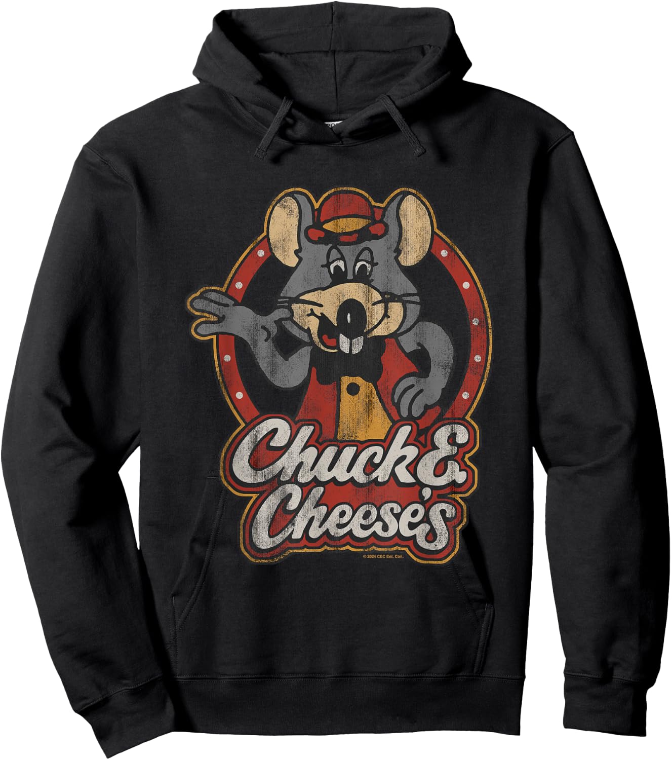 Chuck E. Cheese Classic Entertainer Portrait Distressed Hoodie - Hoodie | Black