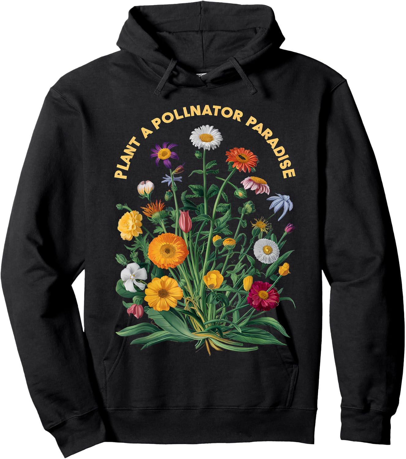 Pollinator Garden Design Wildlife Flowers Native Plants Hoodie - Hoodie | Black