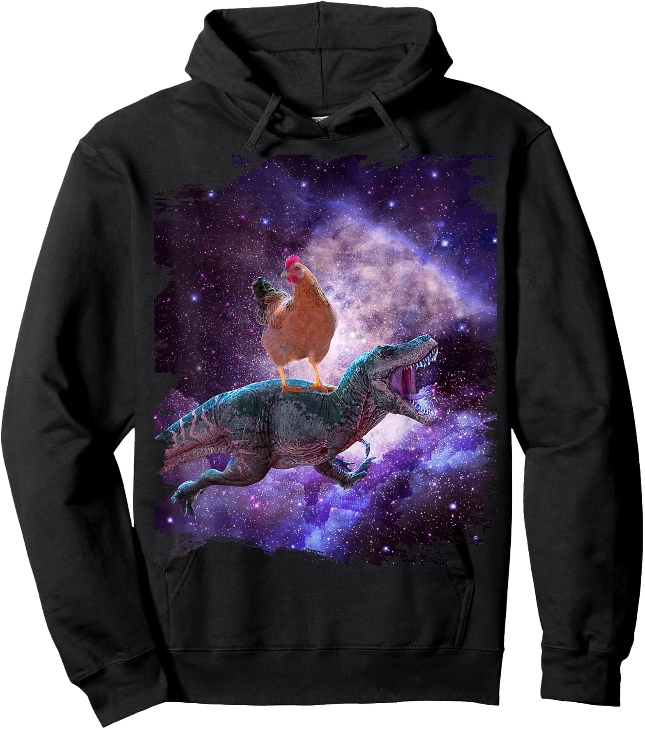 Chicken Riding Dinosaur In Space - Rainbow Hoodie - Hoodie | Black
