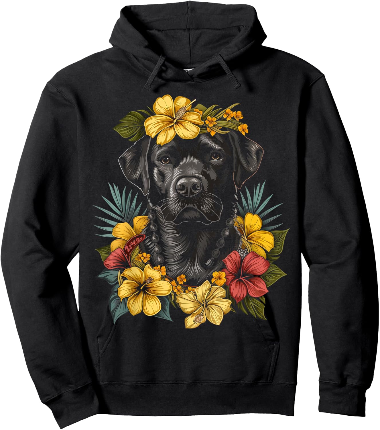 Labrador Hawaiian Flowers Hibiscus Hula Hawaii Black Lab Dog Women Kids Hoodie - Hoodie | Black