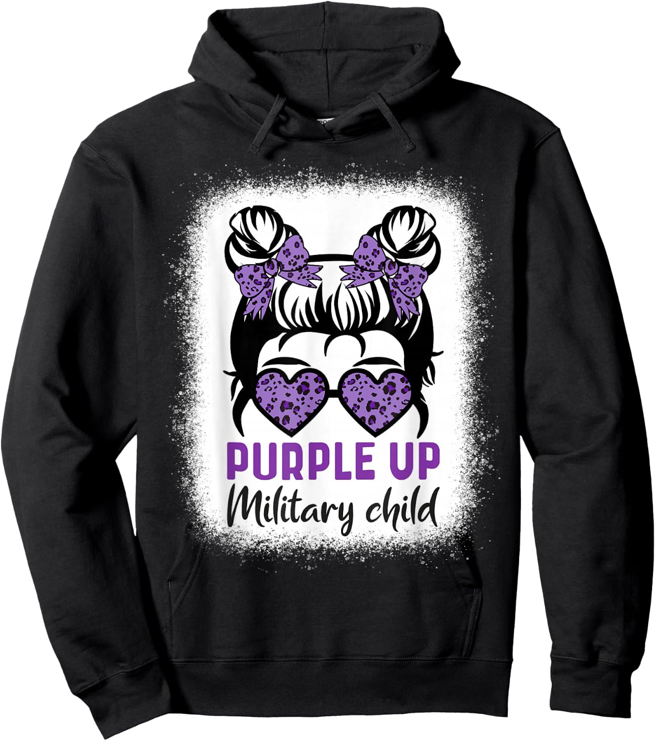 Purple Up For Military Kids - Month Military Child Messy Bun Hoodie - Hoodie | Black