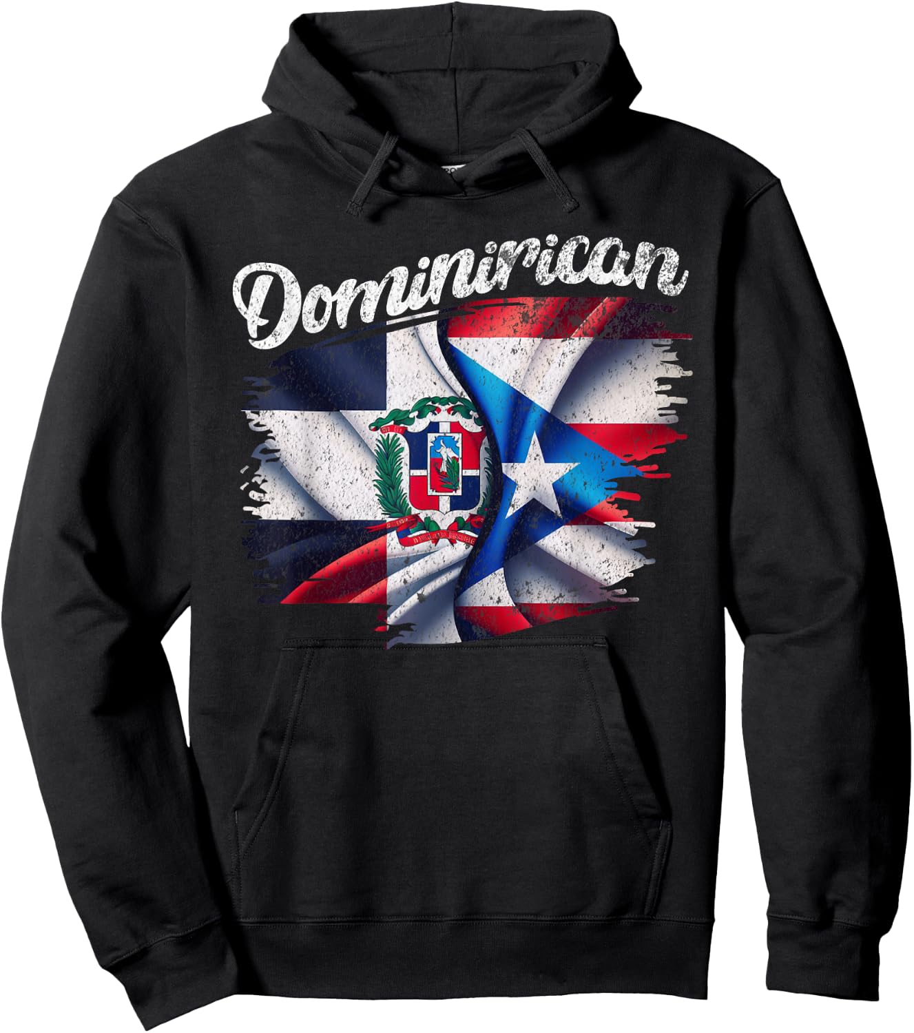 Dominirican DR Dominican Republic Puerto Rico PR Flag Pride Hoodie - Hoodie | Black