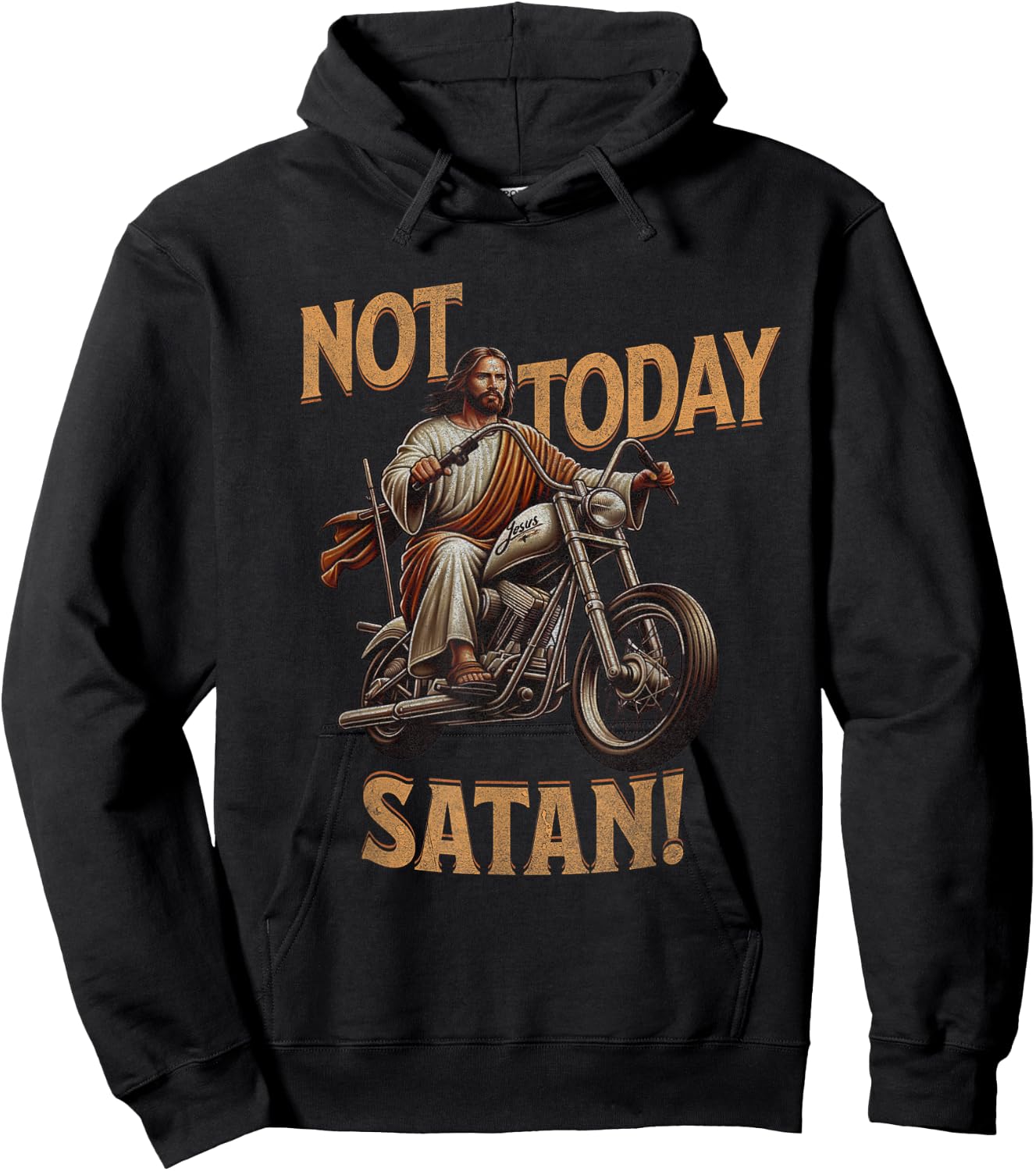 Retro Not Today Satan Jesus Riding A Chopper Motorcycle Hoodie - Hoodie | Black