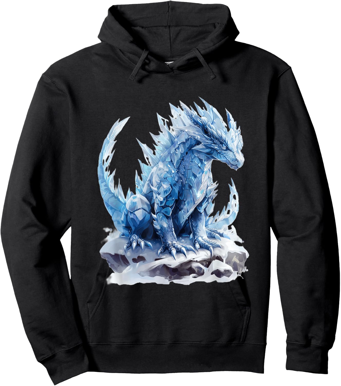 Majestic Icy Blue Dragon in Winter Hoodie - Hoodie | Black