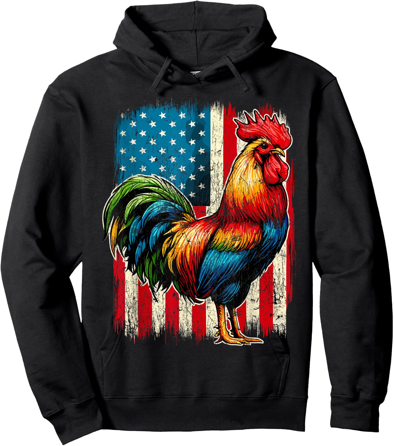 Patriotic Rooster USA Flag Chicken Farmer Hoodie - Hoodie | Black