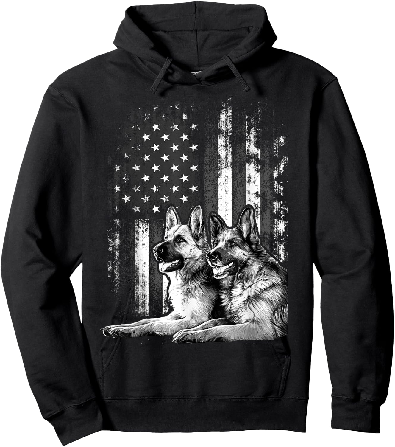 Vintage Patriotic German Shepherd American Flag 4th Of July Hoodie - Hoodie | Black