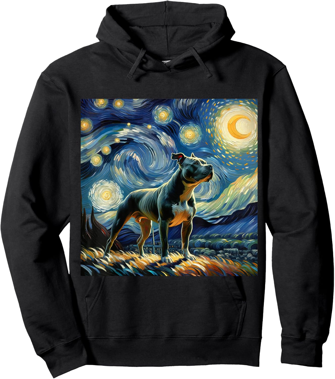 Pitbull Starry Night Shirt Vincent Van Gogh Art Dog Hoodie - Hoodie | Black