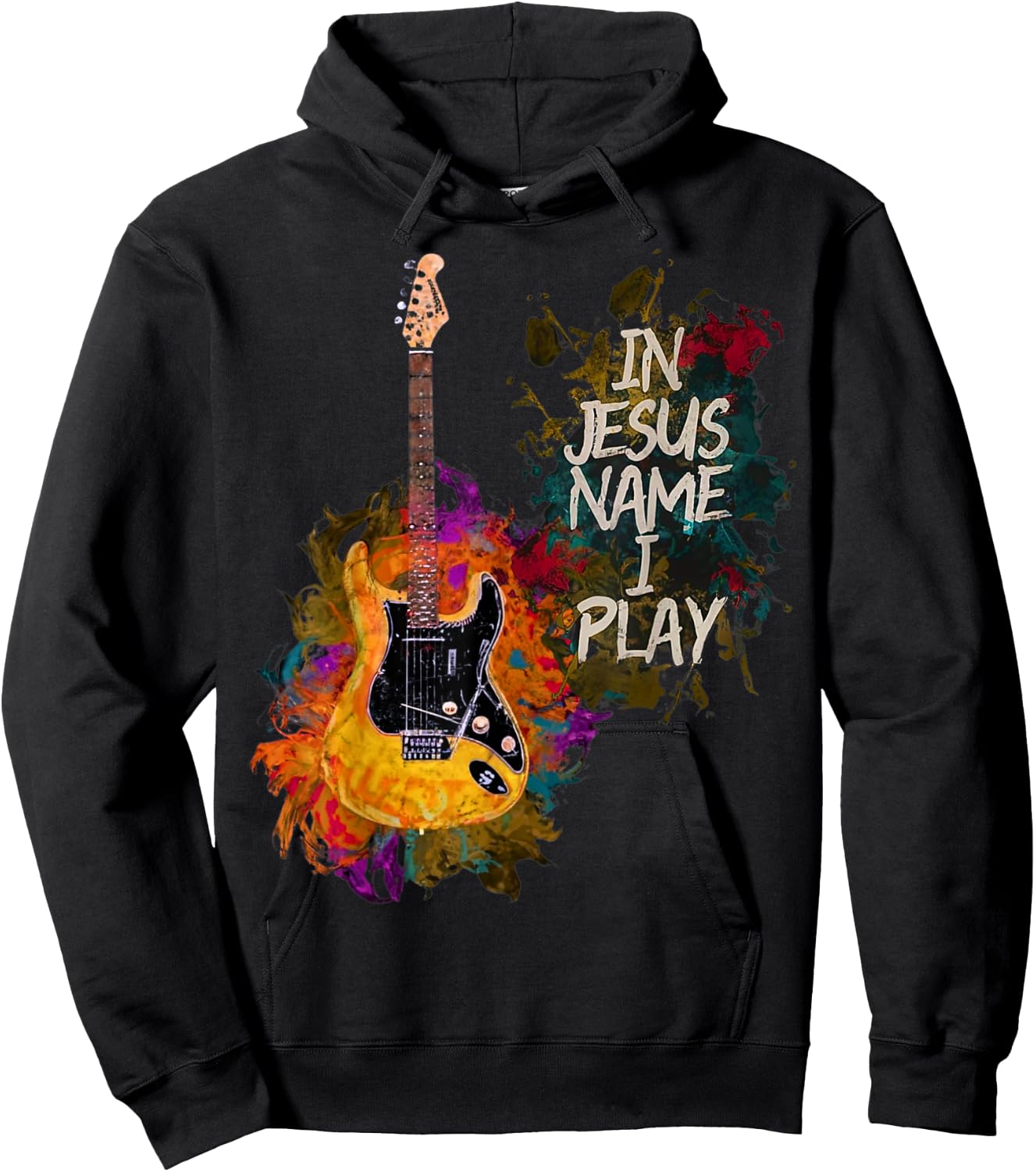 In Jesus Name I Play Guitar Christian Guitar Player Vintage Hoodie - Hoodie | Black