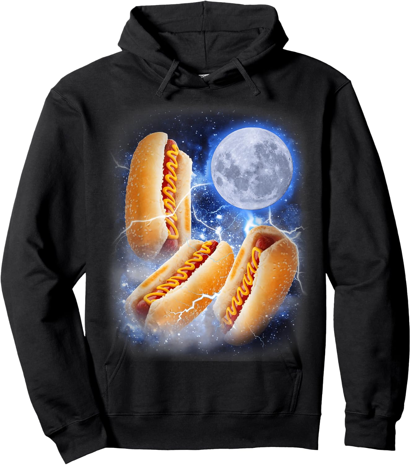 Three Glizzy Moon - Funny 3 Howling Hotdogs Cursed Meme Hoodie - Hoodie | Black