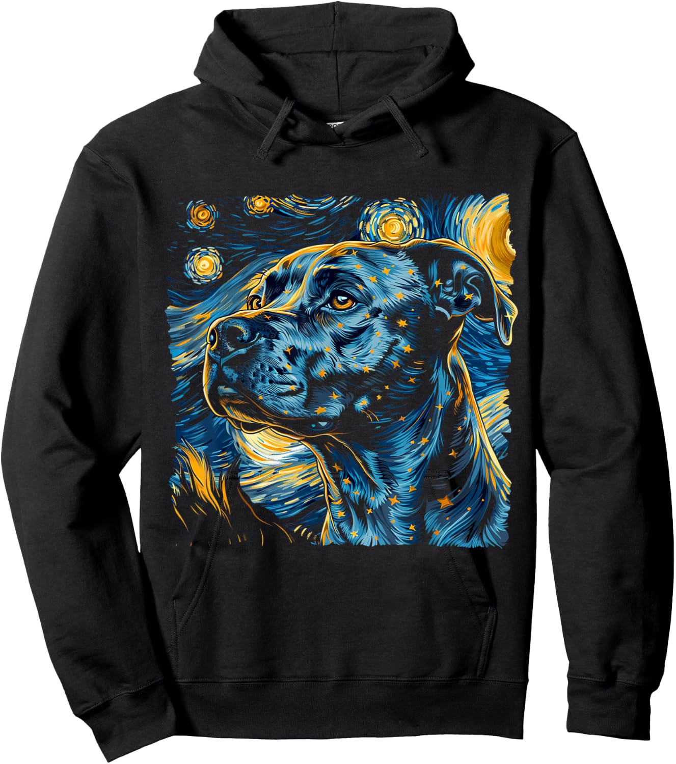 Starry Night Pitbull Van Gogh pitbull Funny Rodent Animal Hoodie - Hoodie | Black