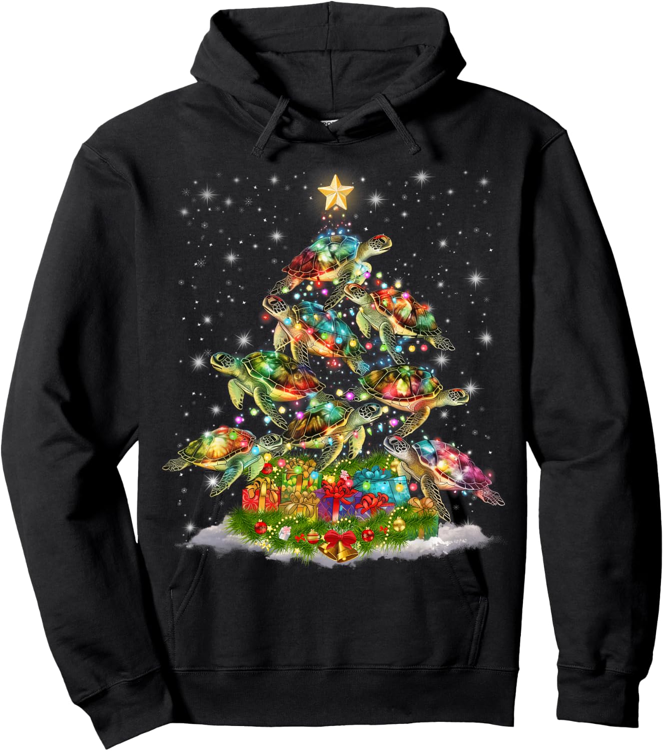 Sea Turtles Christmas Tree Lights Santa Hat Merry Christmas Hoodie - Hoodie | Black