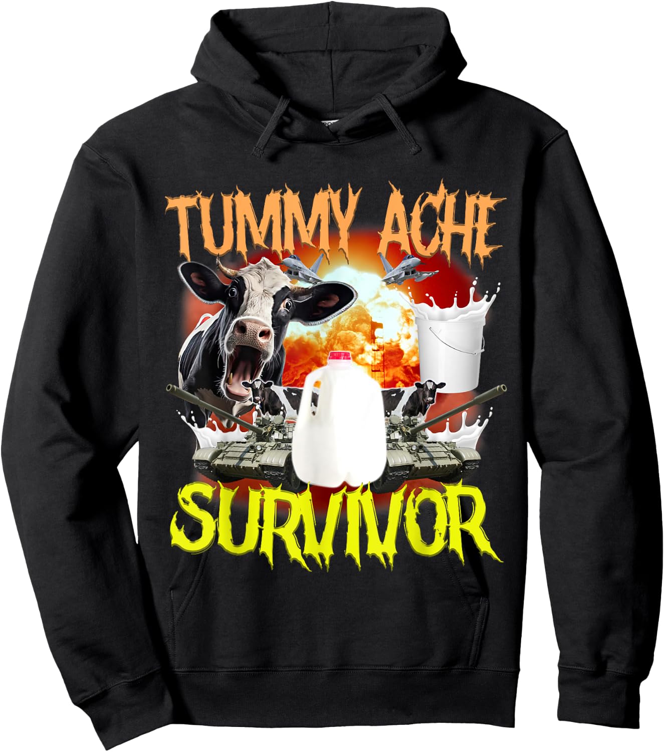 Tummy Ache Survivor Lactose Intolerant Funny Hoodie - Hoodie | Black