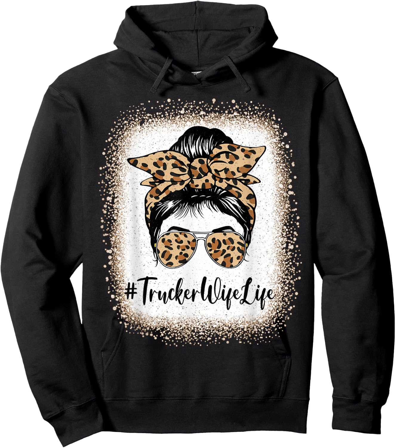 Trucker Wife Life Bleached Leopard Messy Bun Mother's day Hoodie - Hoodie | Black