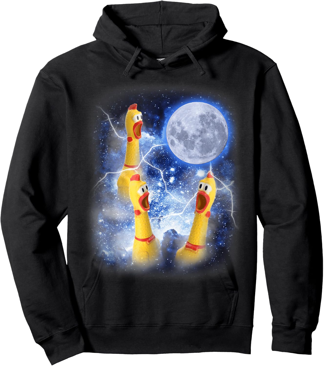 Three Rubber Chicken Moon Funny Screaming Fowl Cursed Joke Hoodie - Hoodie | Black
