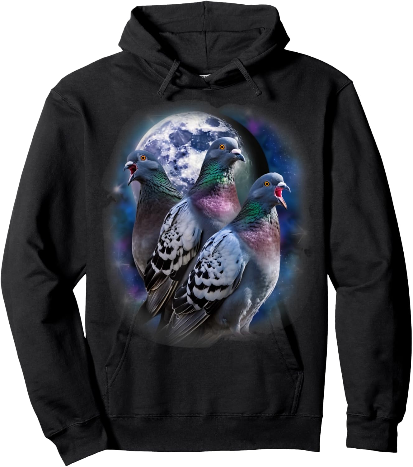 Three Pigeon Howling At The Moon Funny Pigeon Bird Lover Hoodie - Hoodie | Black