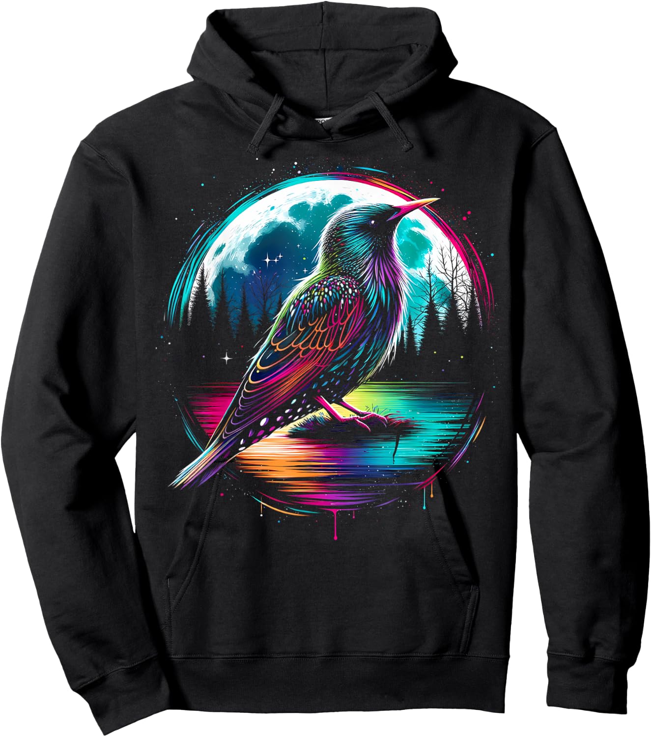 Colorful Starling Bird Spirit Animal Cool Illustration Hoodie - Hoodie | Black
