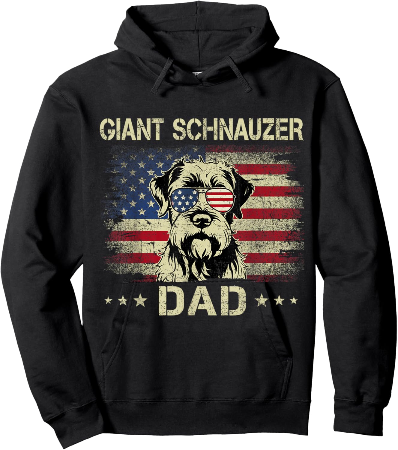 Giant Schnauzer Dad Dog Vintage American Flag 4th Of July Men Women Kids Hoodie - Hoodie | Black
