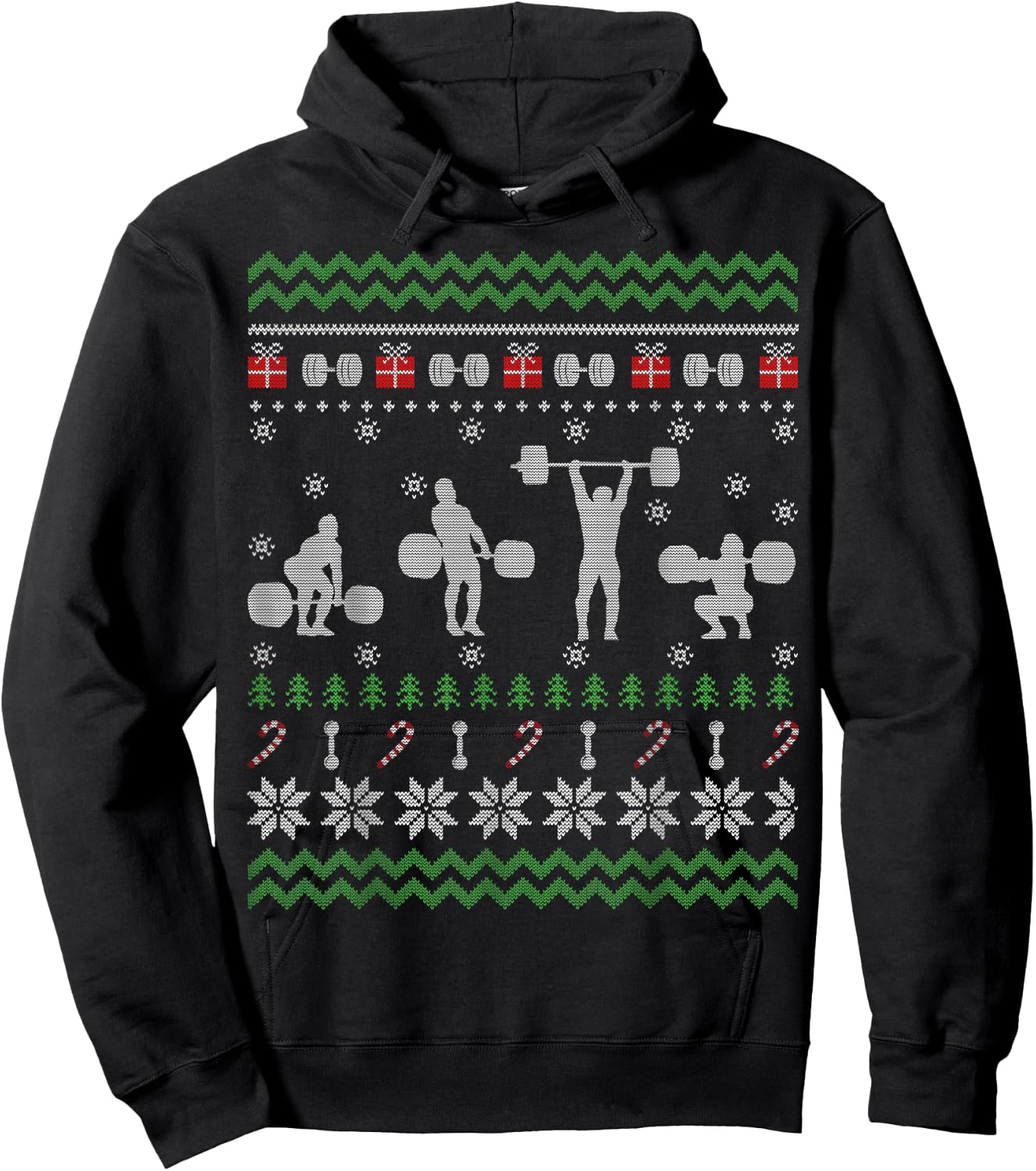 Funny Weightlifting Ugly Christmas Sweater Gift Hoodie - Hoodie | Black