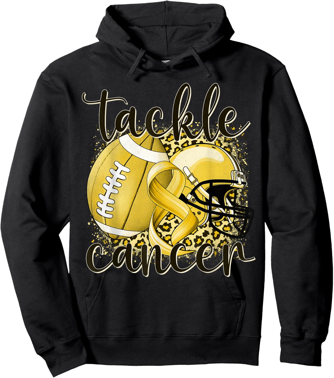 Tackle Childhood Cancer Football Lover Warrior Gold Ribbon Hoodie - Hoodie | Black