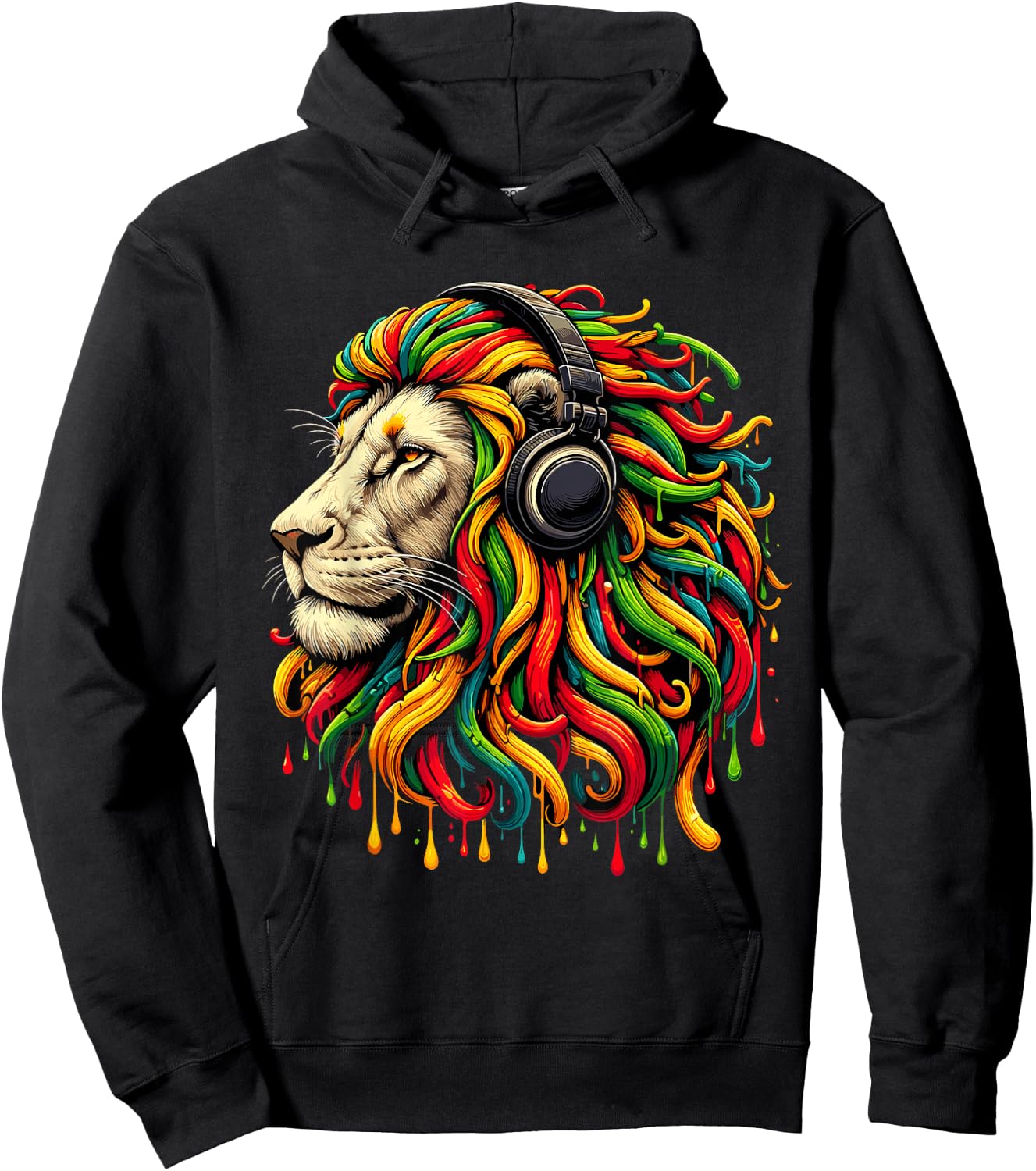Rasta Reggae Headphones Jamaican Lion Music Judah Hoodie - Hoodie | Black