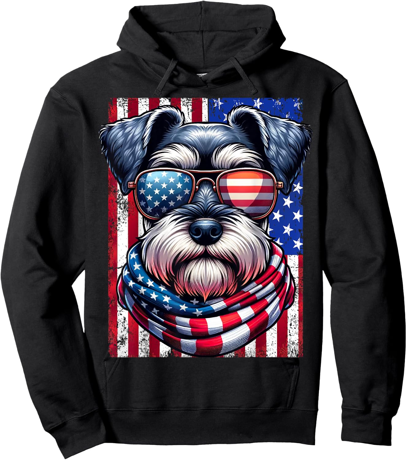 Miniature Schnauzer Dog American Flag Patriotic 4th of July Hoodie - Hoodie | Black